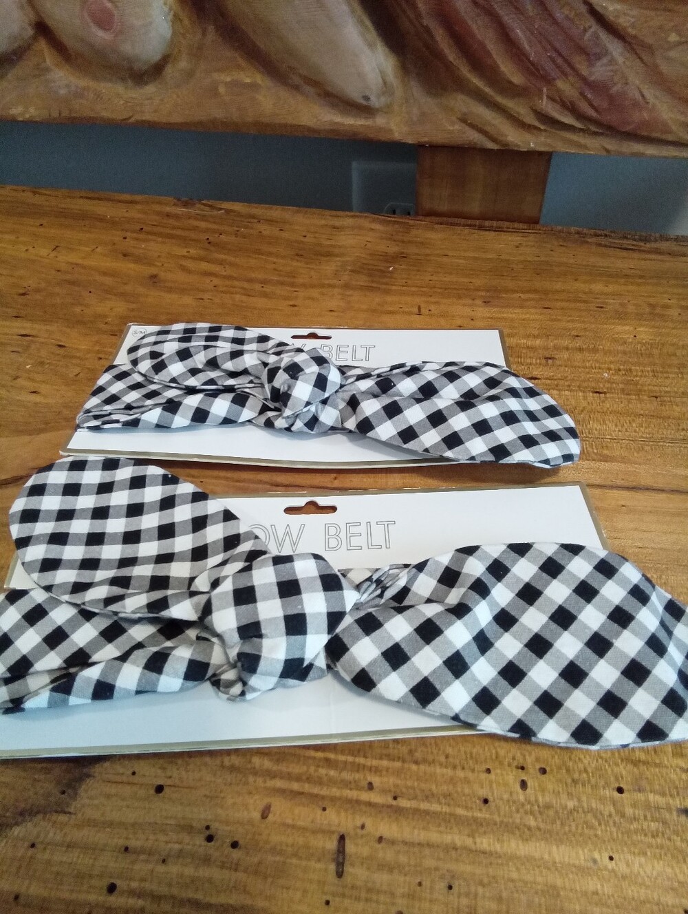 Mud Pie Black and White Gingham Bow Waist Belt Size M/L 34"-38"